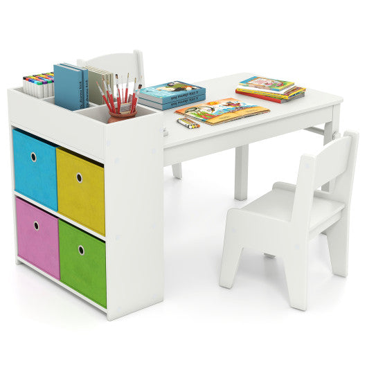 Kids Art Table and Chairs Set with 2 Chairs and Paper Roll-White