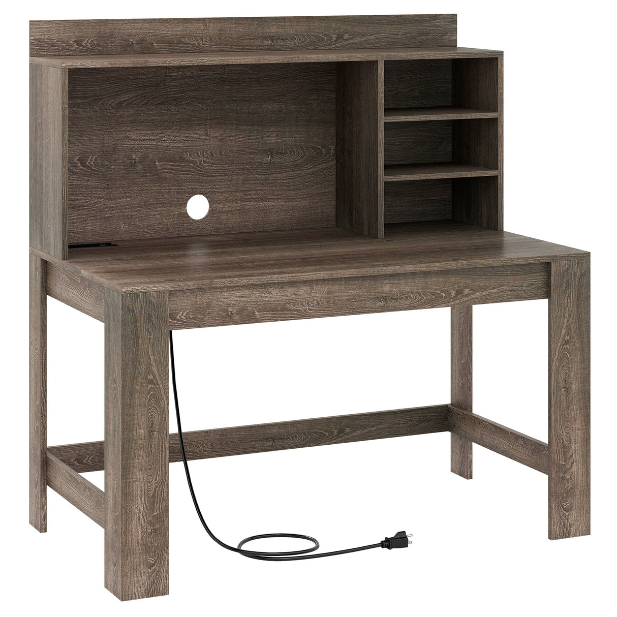 Modern Computer Desk with Hutch and Storage Shelves-Oak