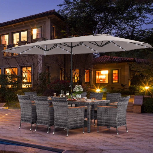 11 Pieces Patio Dining Set with 15 Feet Double-Sided Patio Umbrella Base Included-Beige