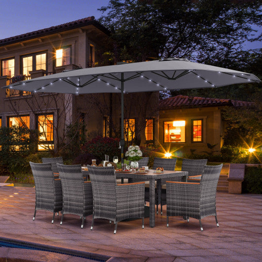 11 Pieces Patio Dining Set with 15 Feet Double-Sided Patio Umbrella Base Included-Gray