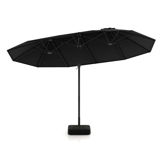 15 Feet Double-Sided Twin Patio Umbrella with Crank and Base-Black