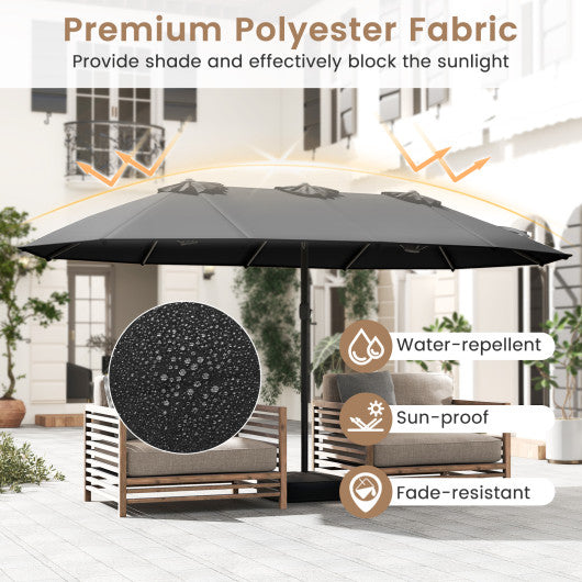 15 Feet Double-Sided Twin Patio Umbrella with Crank and Base-Black