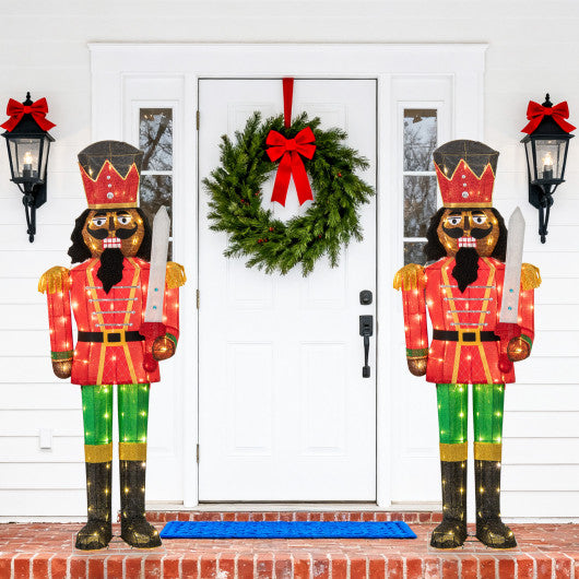 Set of 2 5 FT Lighted Christmas Nutcracker with Glitter Sword