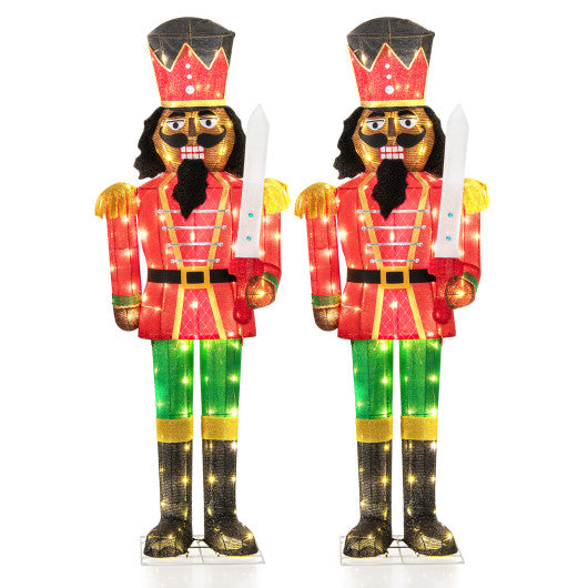 Set of 2 5 FT Lighted Christmas Nutcracker with Glitter Sword