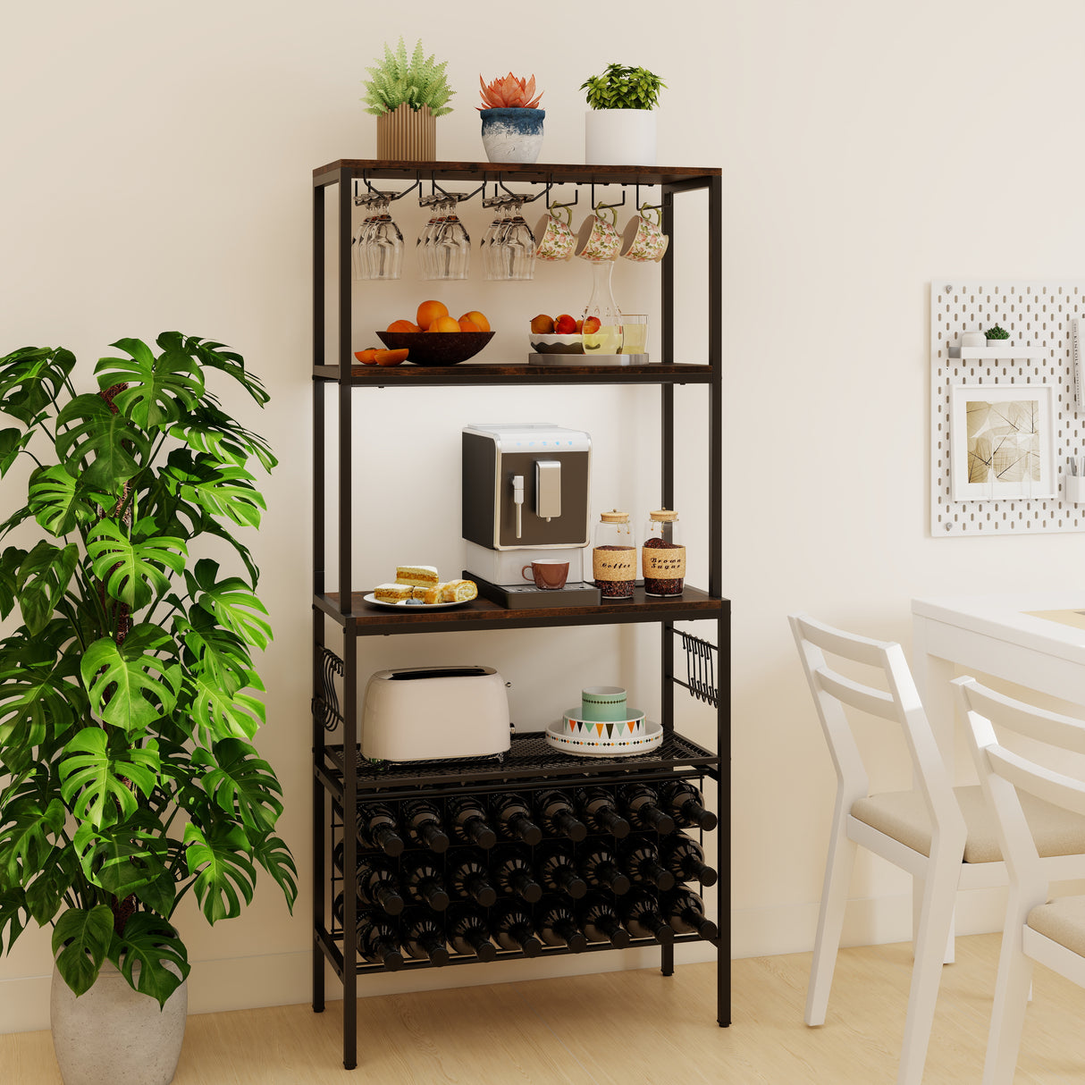 Wine Organizer with Power Outlet and Bottle Holders-Rustic Brown