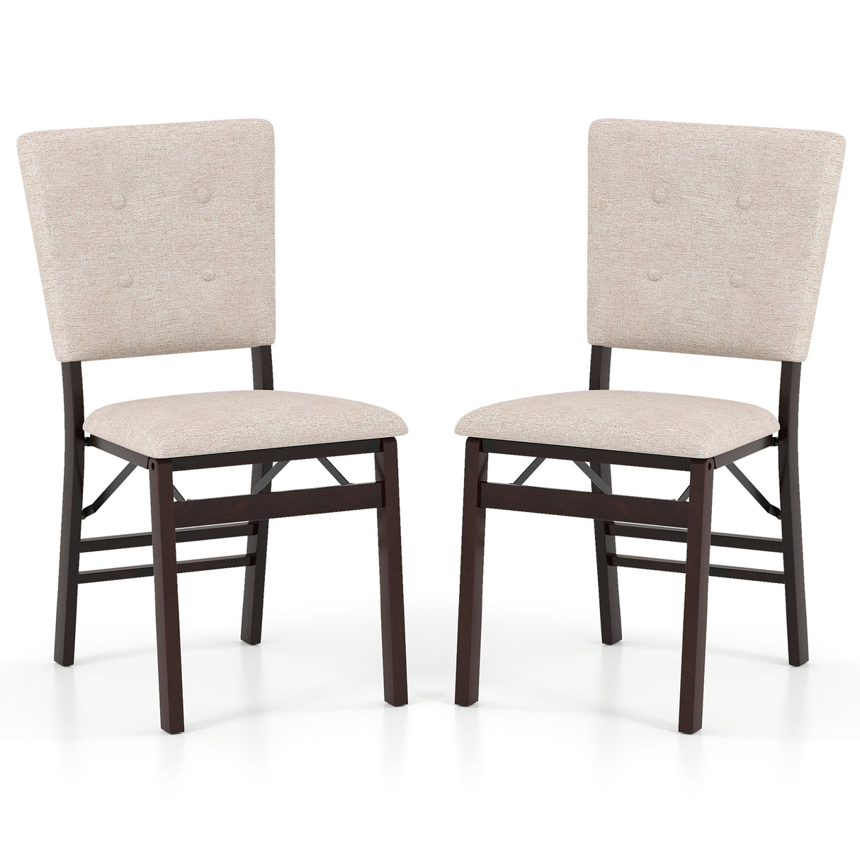 Foldable Dining Chair Set of 2 Armless Kitchen Chair with Padded Seat and Tilt Backrest-Beige