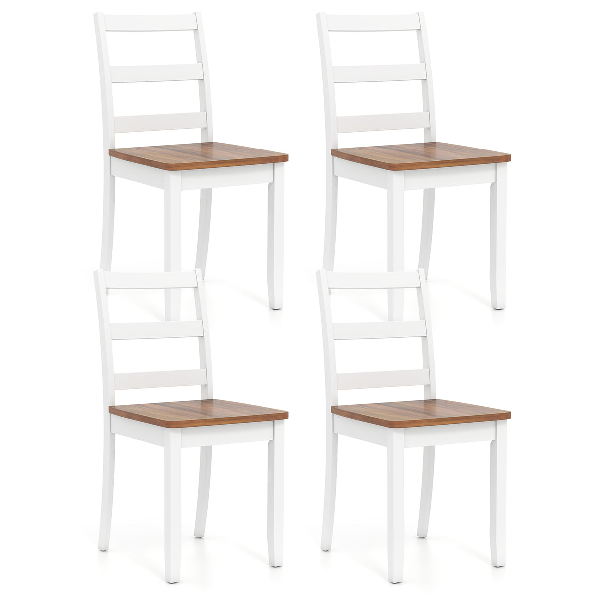 Set of 4 Wood Dining Chairs with Solid Rubber Wood Legs-Rustic Brown
