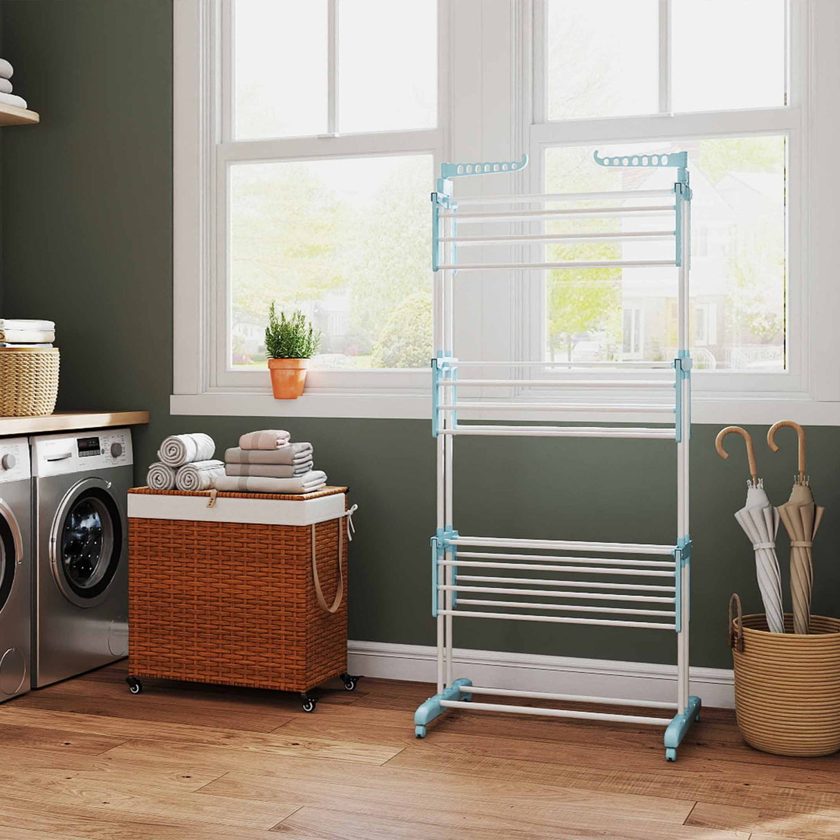 4-tier Clothes Drying Rack + Laundry Hamper with Wheels