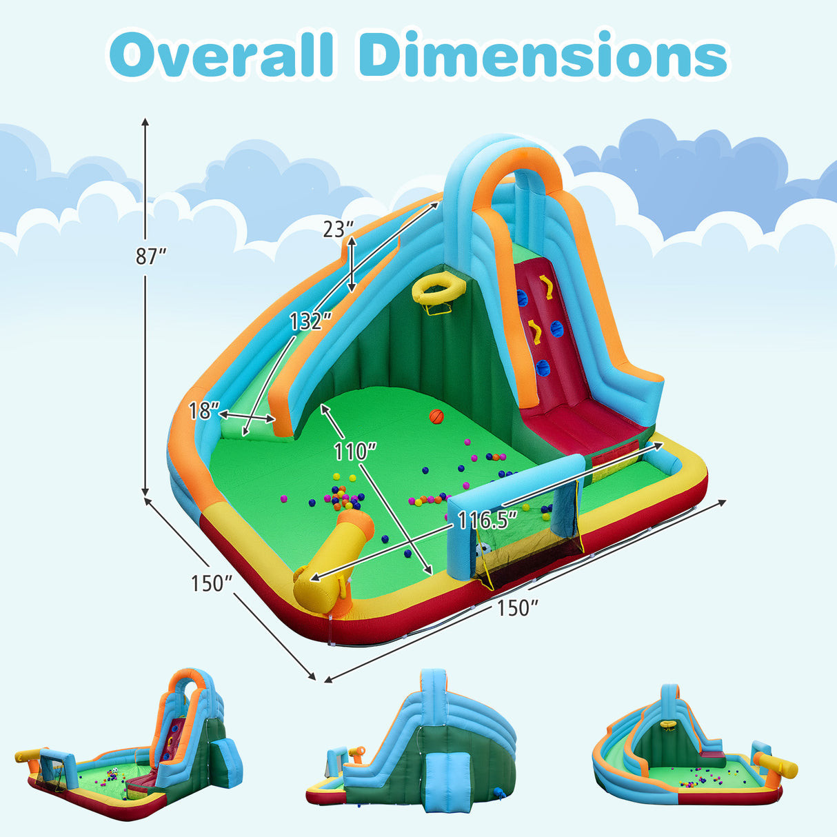 Inflatable Water Slide Park 6-in-1 Giant Bounce House without Blower