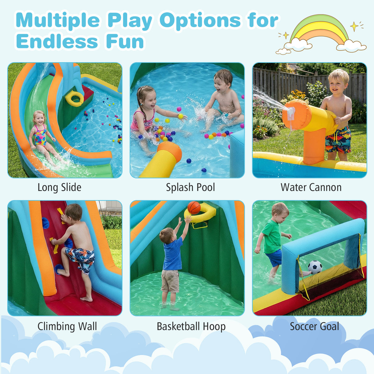 Inflatable Water Slide Park 6-in-1 Giant Bounce House without Blower