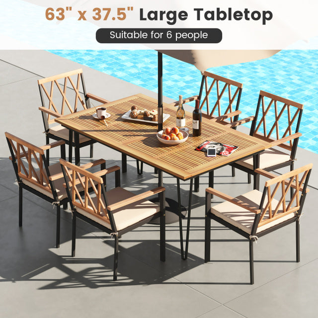 63 Inch Outdoor Dining Table & Set of 4 Patio Dining Chairs