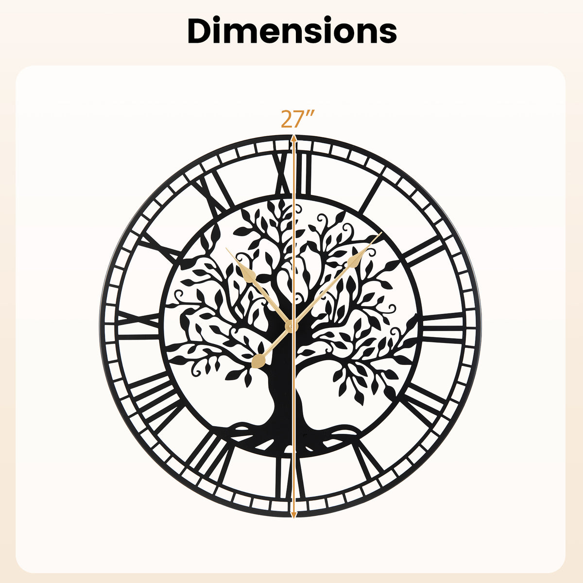 Large Wall Clock 27 Inch Tree of Life Big Metal Wall Clock-Black