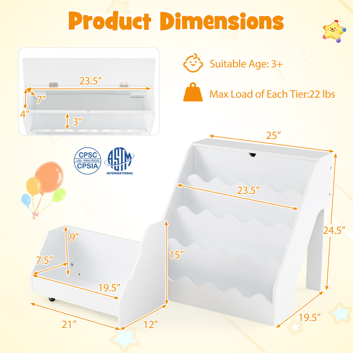 2-In-1 Kids Bookshelf & Toy Storage Organizer-White