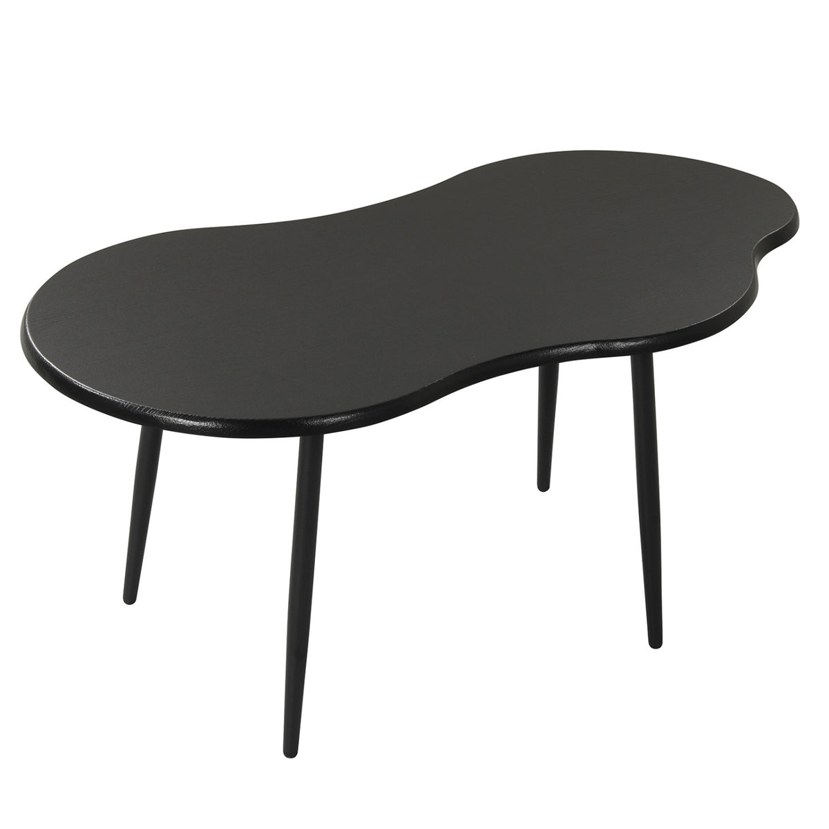 Cloud Shape Coffee Table 39.5 inch Irregular Center Table with Metal Frame-Black