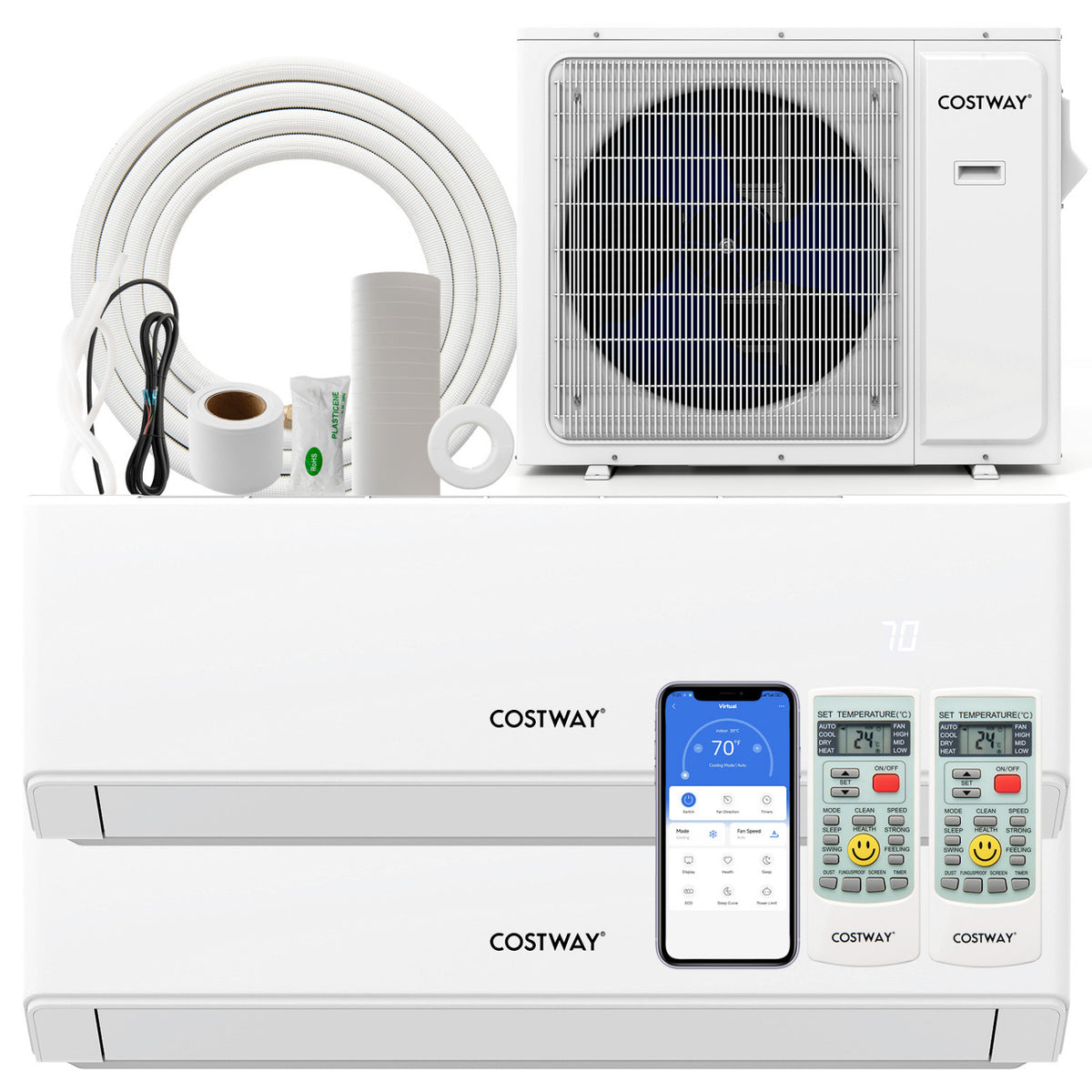 UltrEco Series 24000 BTU 2 Zone 23 SEER2 Mini Split Air Conditioner Wifi Enabled with Heat Pump-7K + 24K