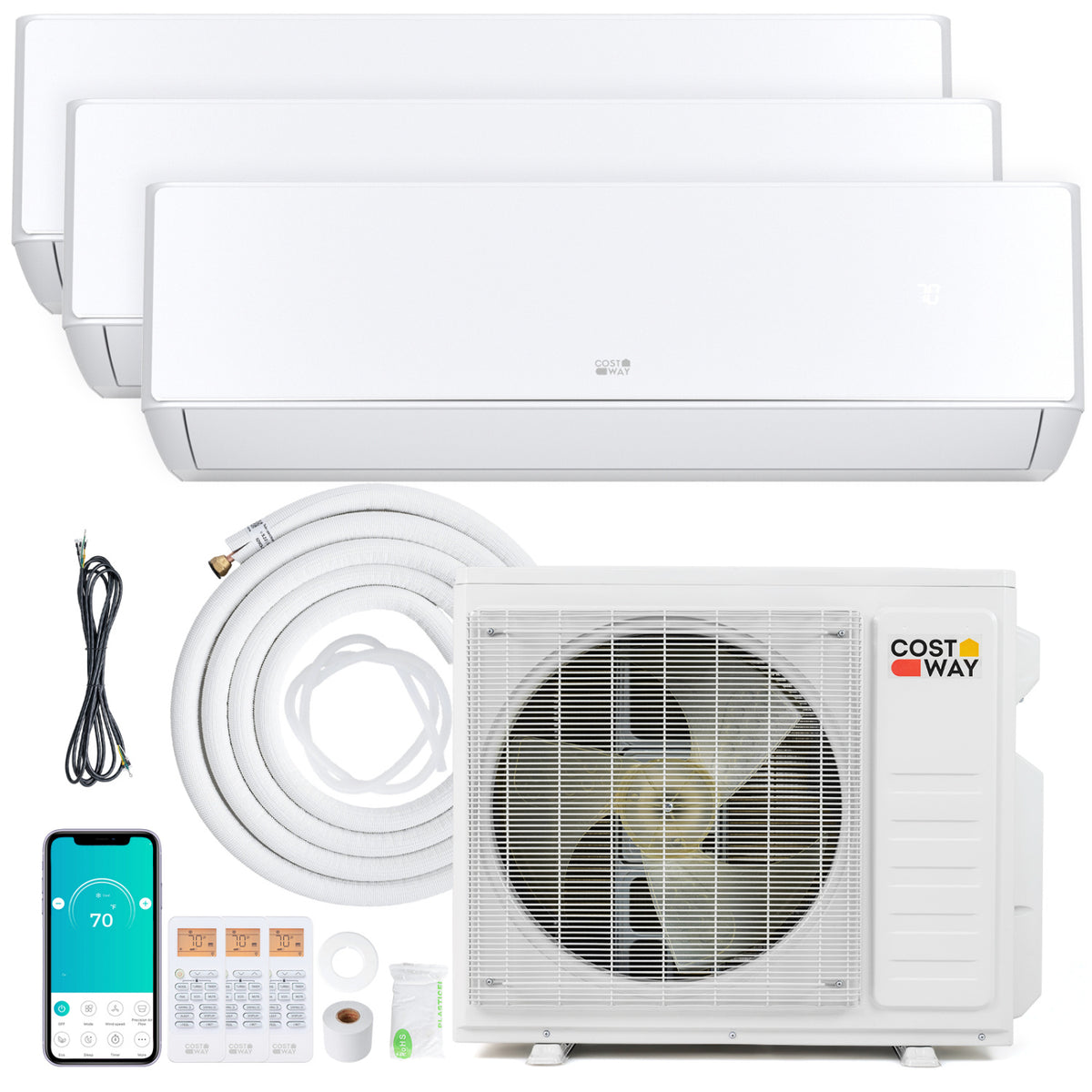 X-Pro 27000 BTU 3 Zone 24 SEER2 Mini Split AC with Heat Pump-9K + 9K + 18K