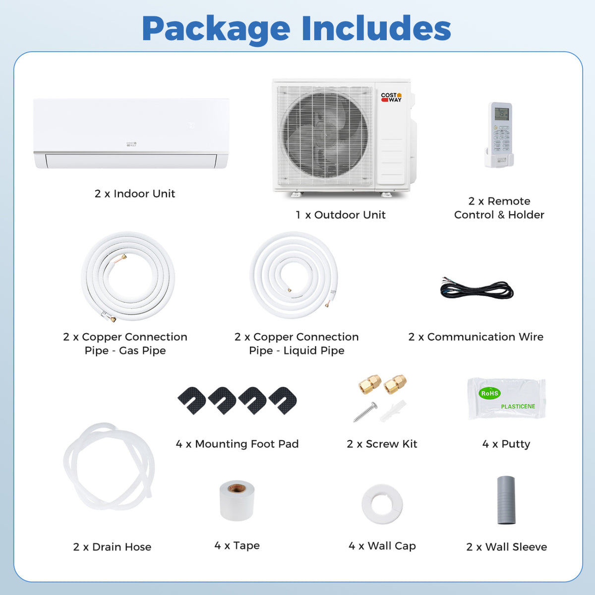 Blast Pro 28000 BTU 2 Zone 23 SEER2 Mini Split AC with Heat Pump-18K + 18K