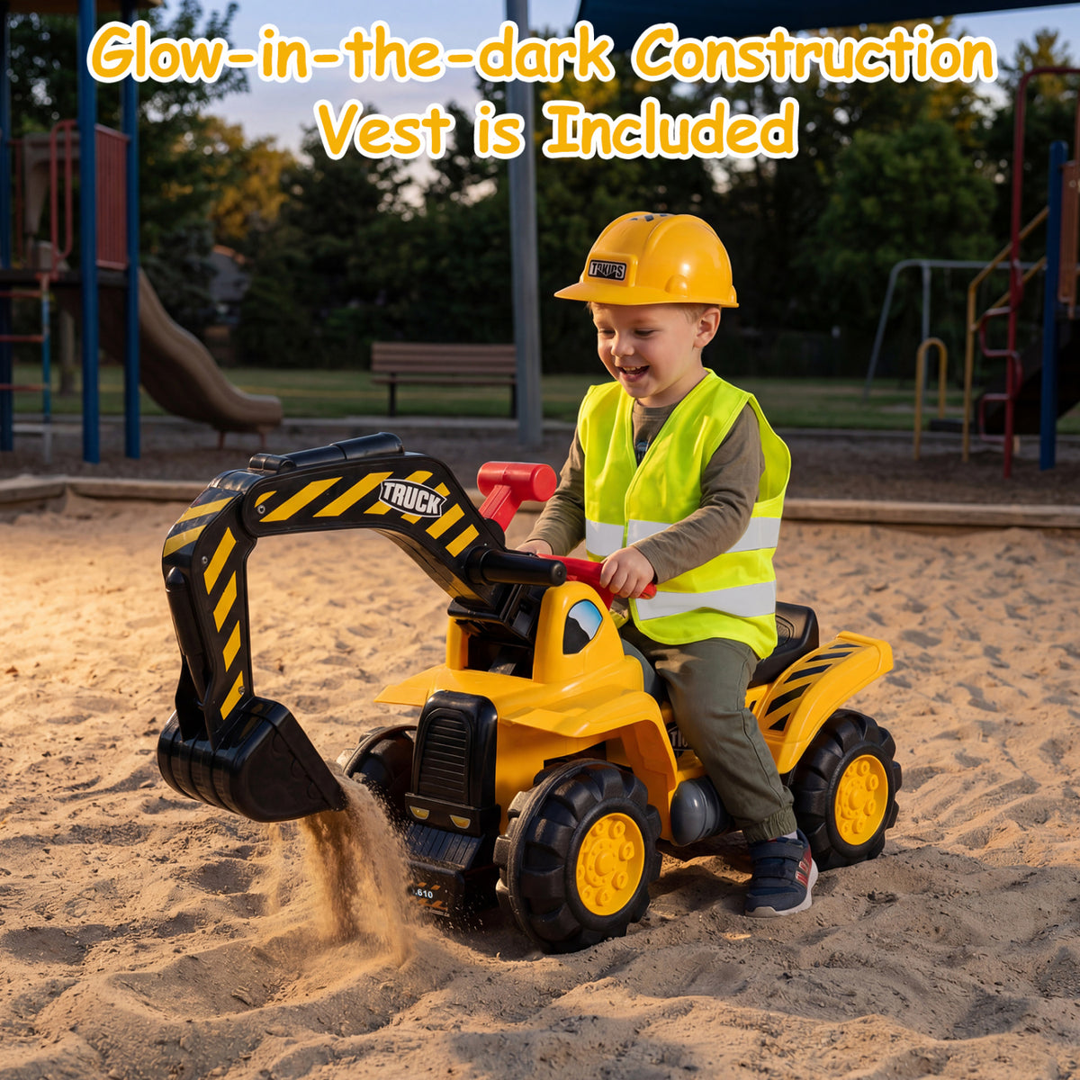 3-in-1 Ride on Excavator Bulldozer Detachable with Engine Sound and Helmet