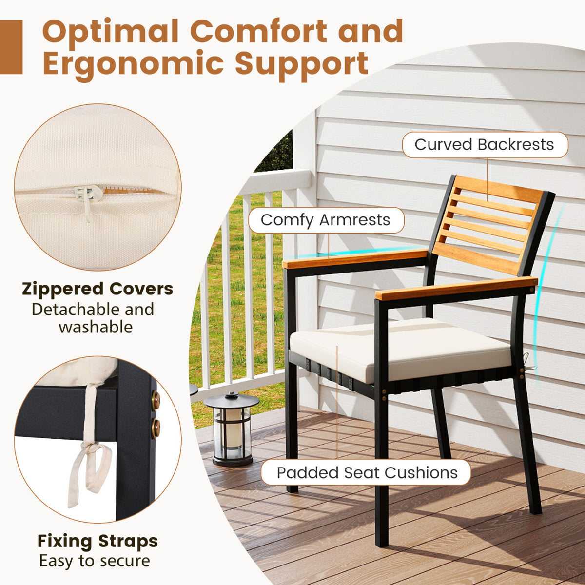 Stackable Patio Dining Chairs Set of 6 with Cushions