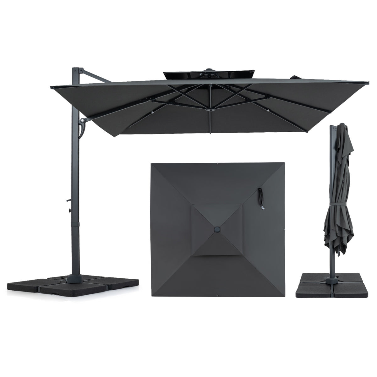 10 FT Aluminum Pole Patio Cantilever Umbrella with 220 LBS Base-Gray