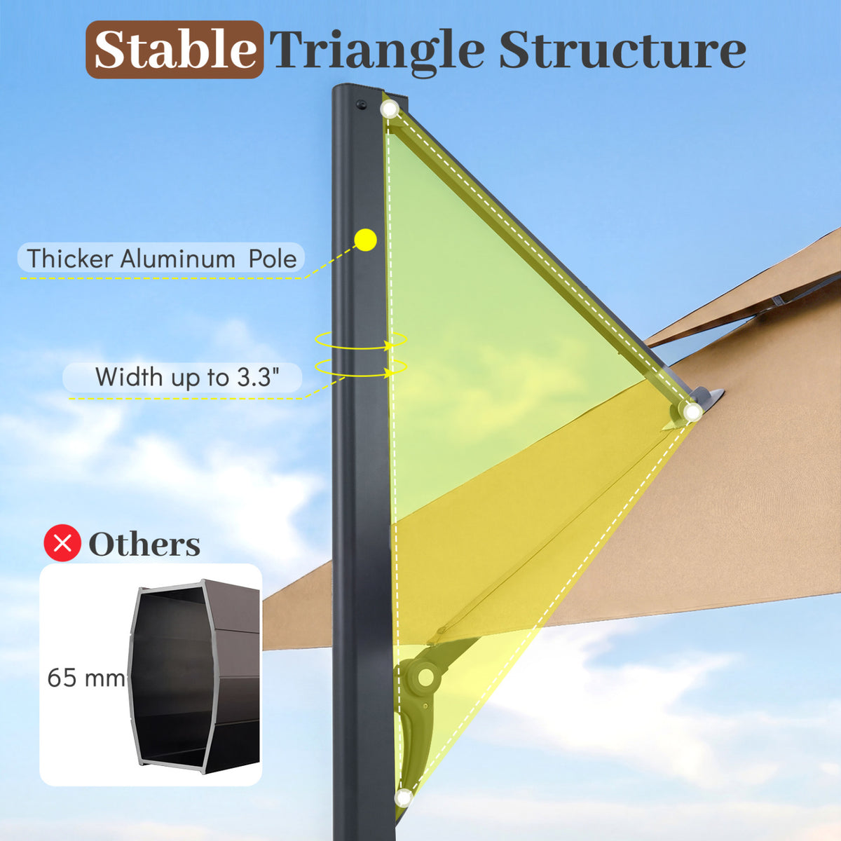 10 FT Aluminum Pole Patio Cantilever Umbrella with 220 LBS Base-Brown