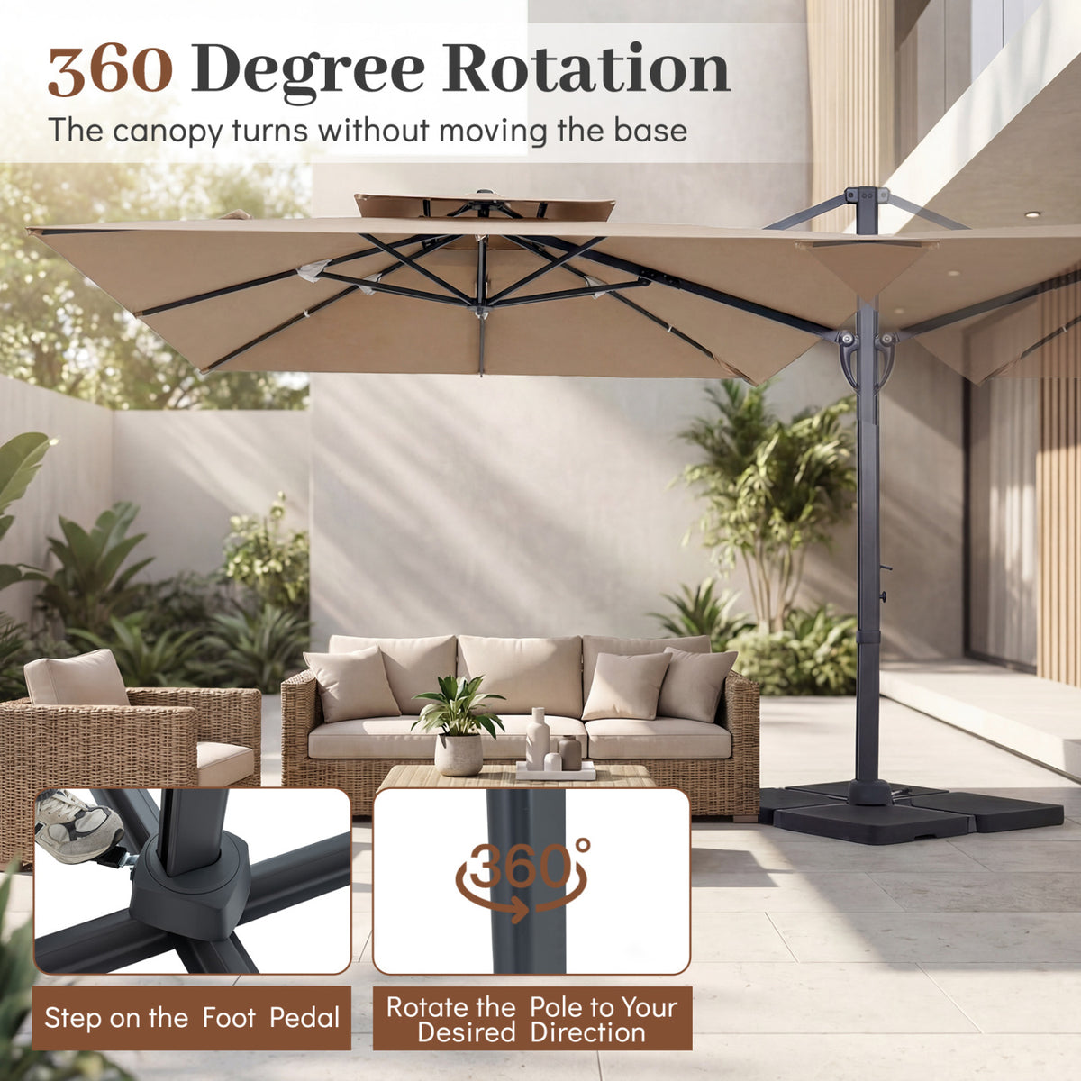10 FT Aluminum Pole Patio Cantilever Umbrella with 220 LBS Base-Brown