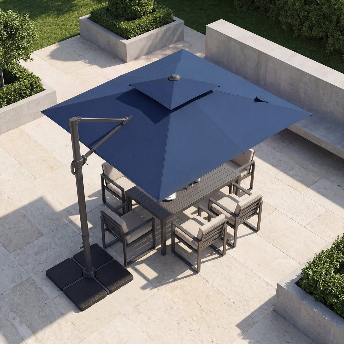 10 FT Aluminum Pole Patio Cantilever Umbrella with 220 LBS Base-Dark Blue