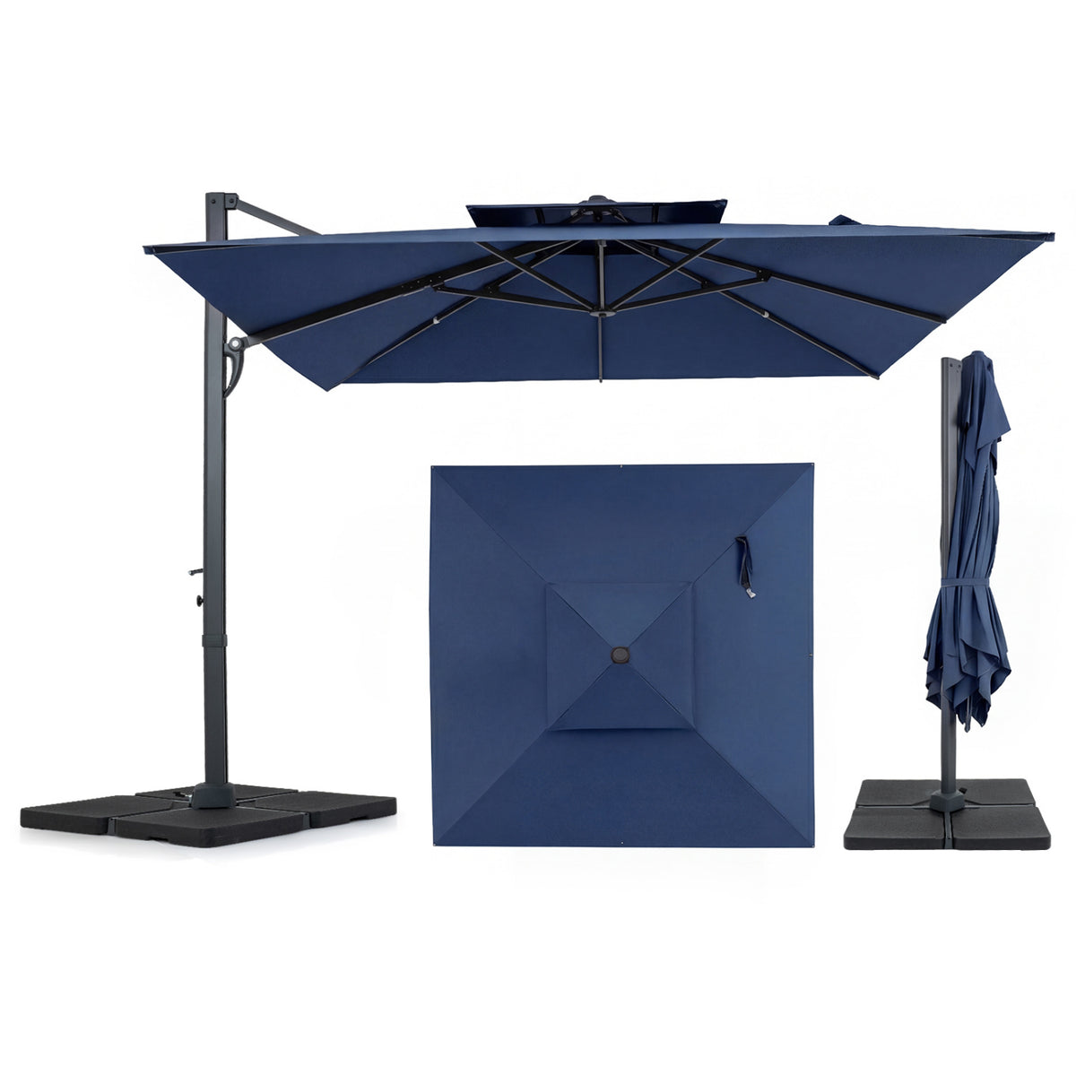 10 FT Aluminum Pole Patio Cantilever Umbrella with 220 LBS Base-Dark Blue