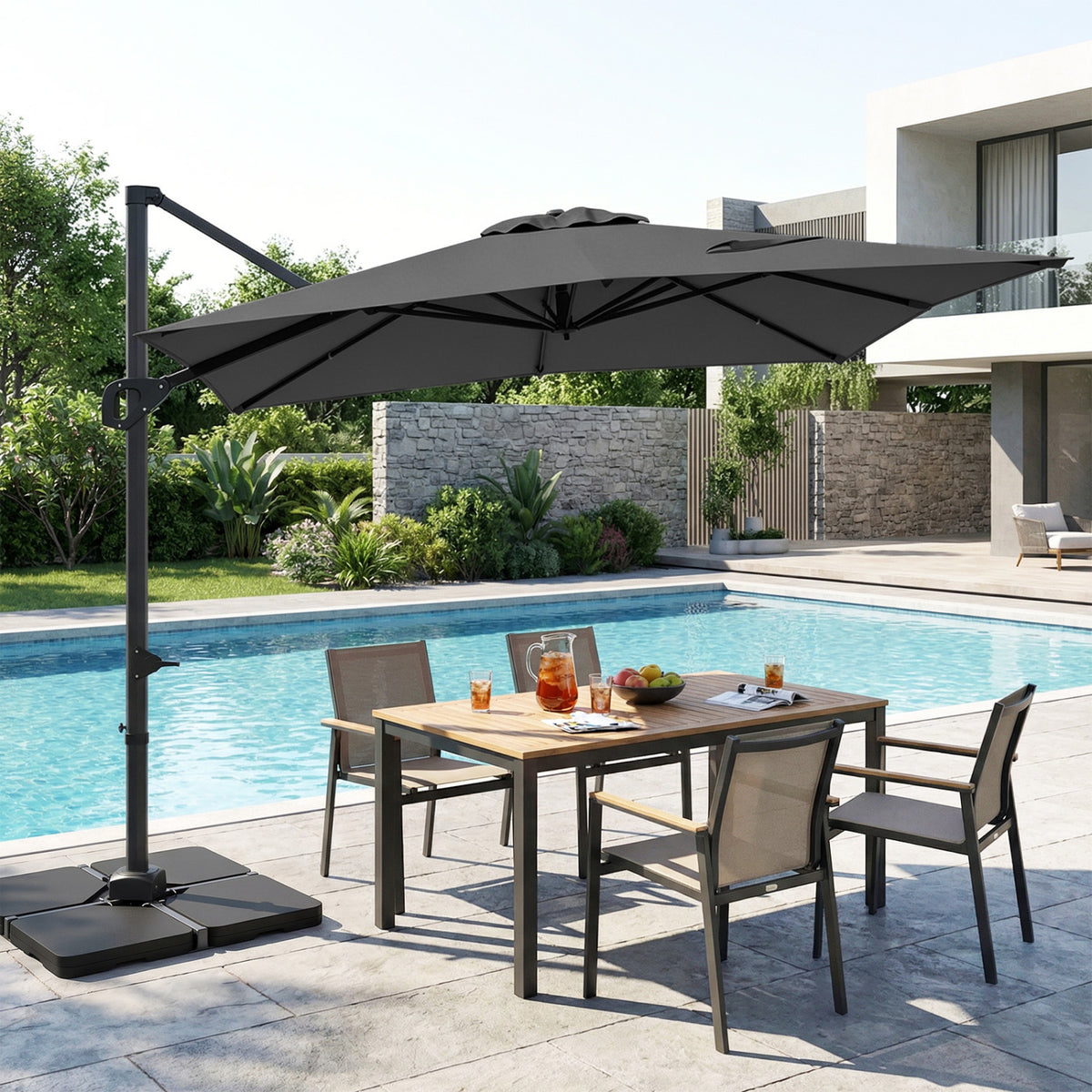 11 x 9 FT Aluminum Pole Outdoor Offset Hanging Umbrella with 220 LBS Base-Gray