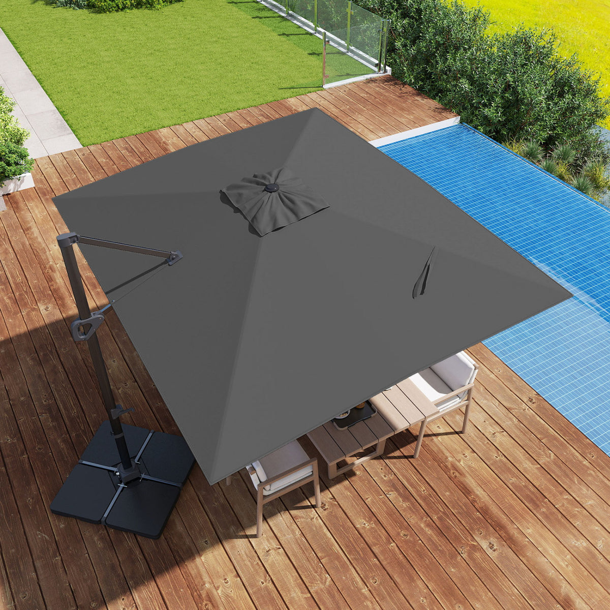 11 x 9 FT Aluminum Pole Outdoor Offset Hanging Umbrella with 220 LBS Base-Gray