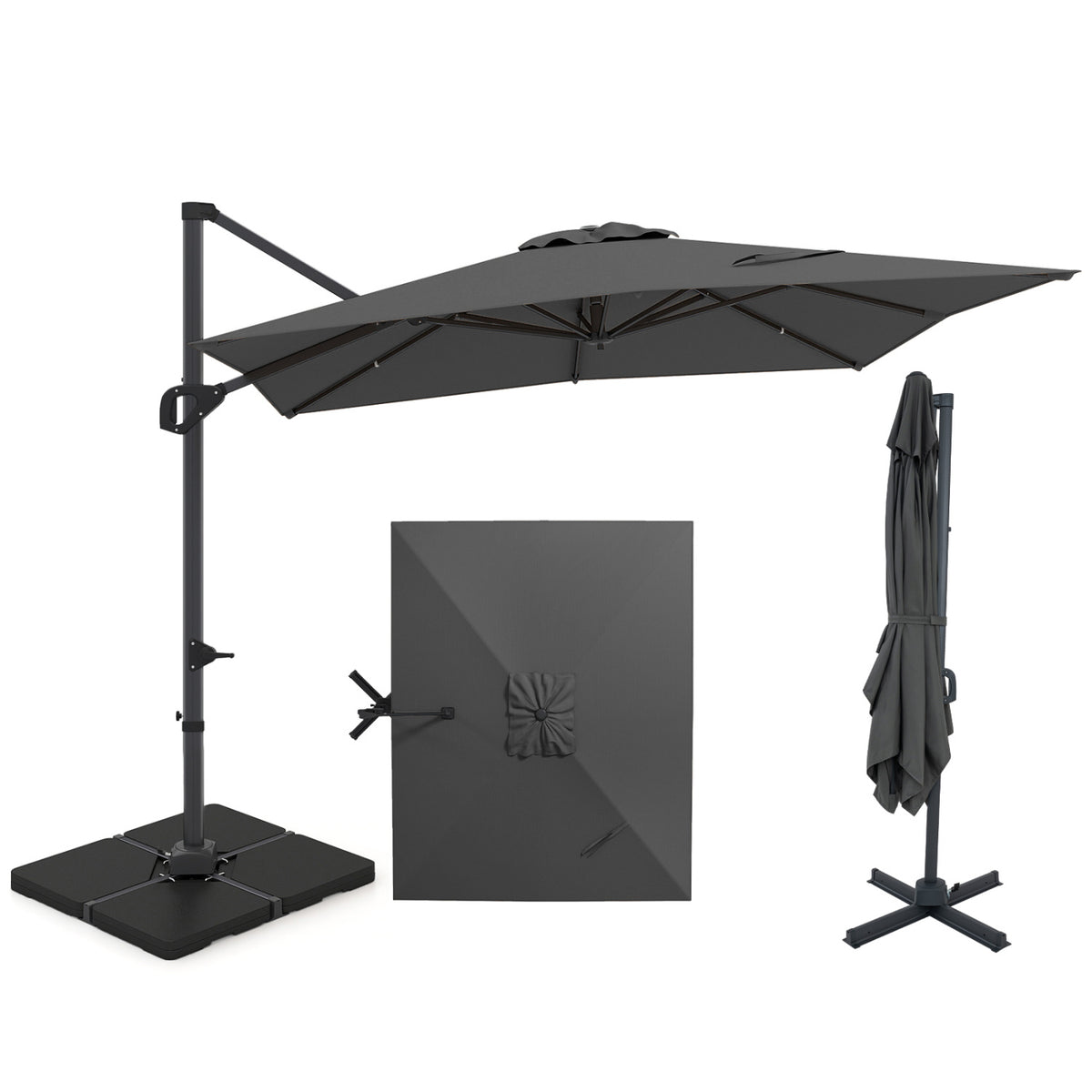11 x 9 FT Aluminum Pole Outdoor Offset Hanging Umbrella with 220 LBS Base-Gray