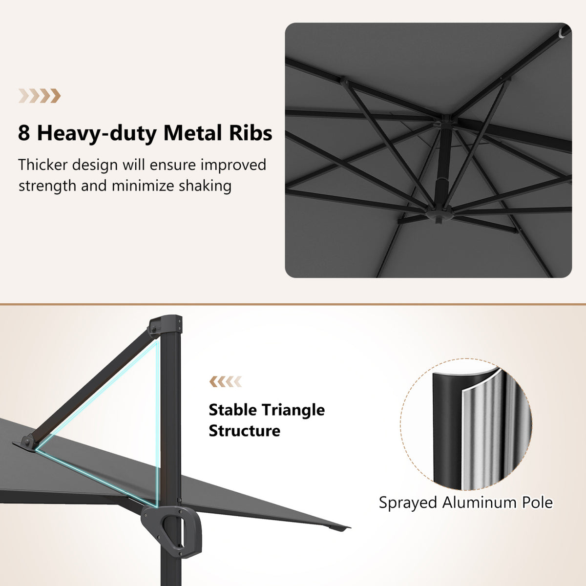 11 x 9 FT Aluminum Pole Outdoor Offset Hanging Umbrella with 220 LBS Base-Gray