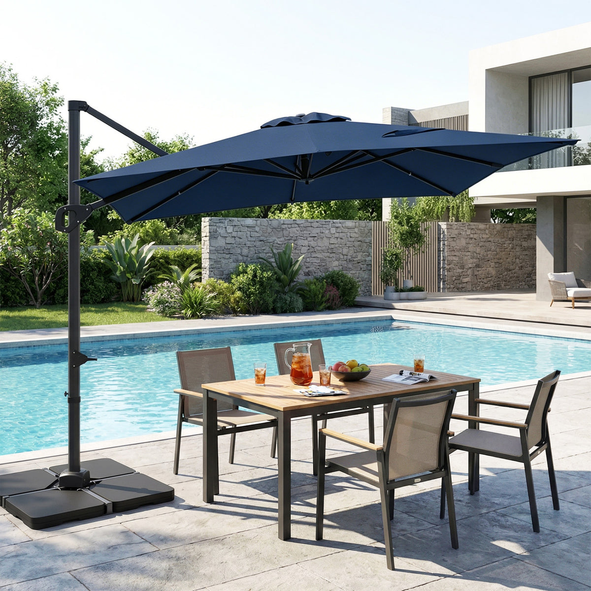 11 x 9 FT Aluminum Pole Outdoor Offset Hanging Umbrella with 220 LBS Base-Dark Blue