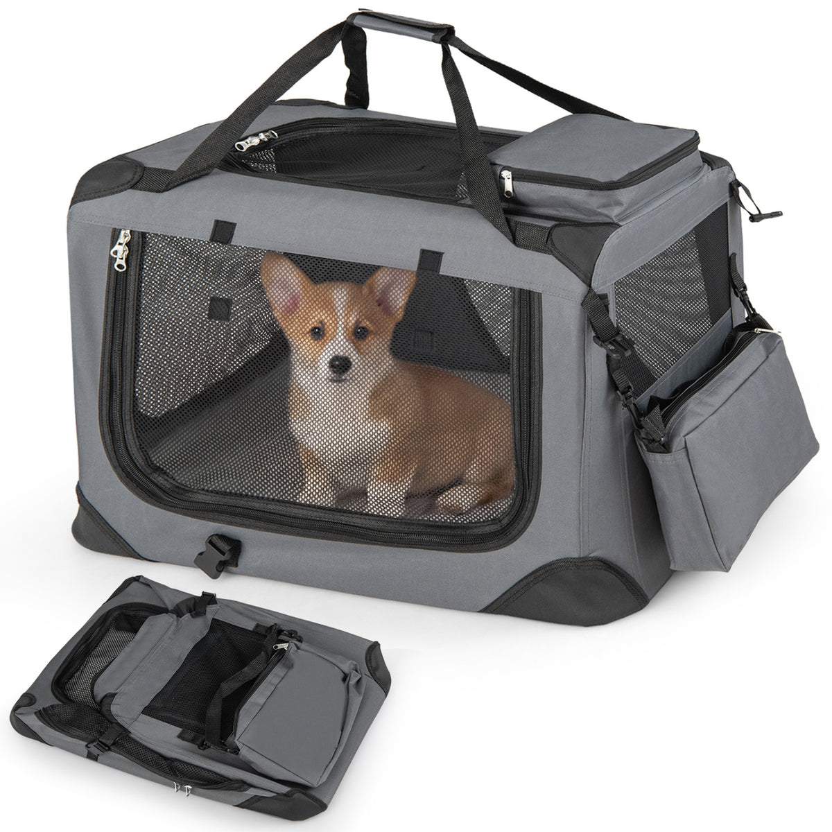 Collapsible Soft Dog Crate Travel Crate with Mesh Windows and 3 Doors-S