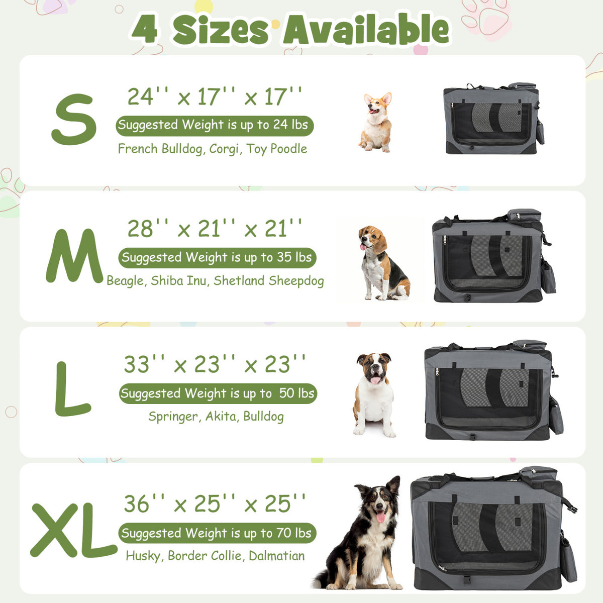 Collapsible Soft Dog Crate Travel Crate with Mesh Windows and 3 Doors-S