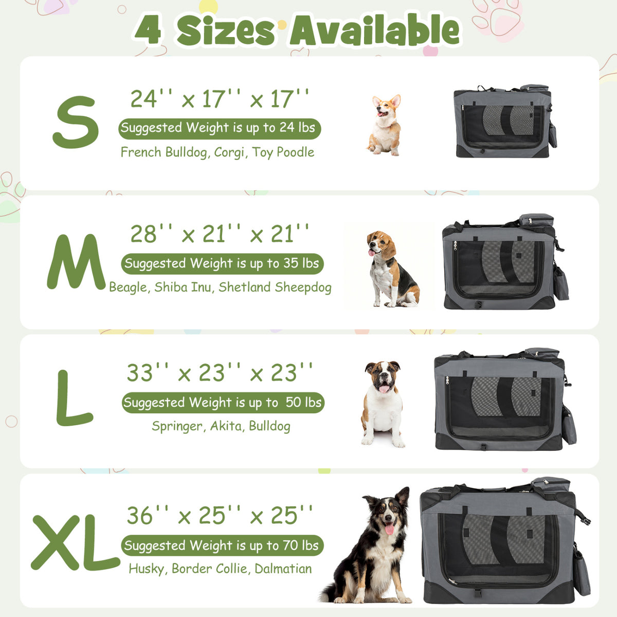Collapsible Soft Dog Crate Travel Crate with Mesh Windows and 3 Doors-XL