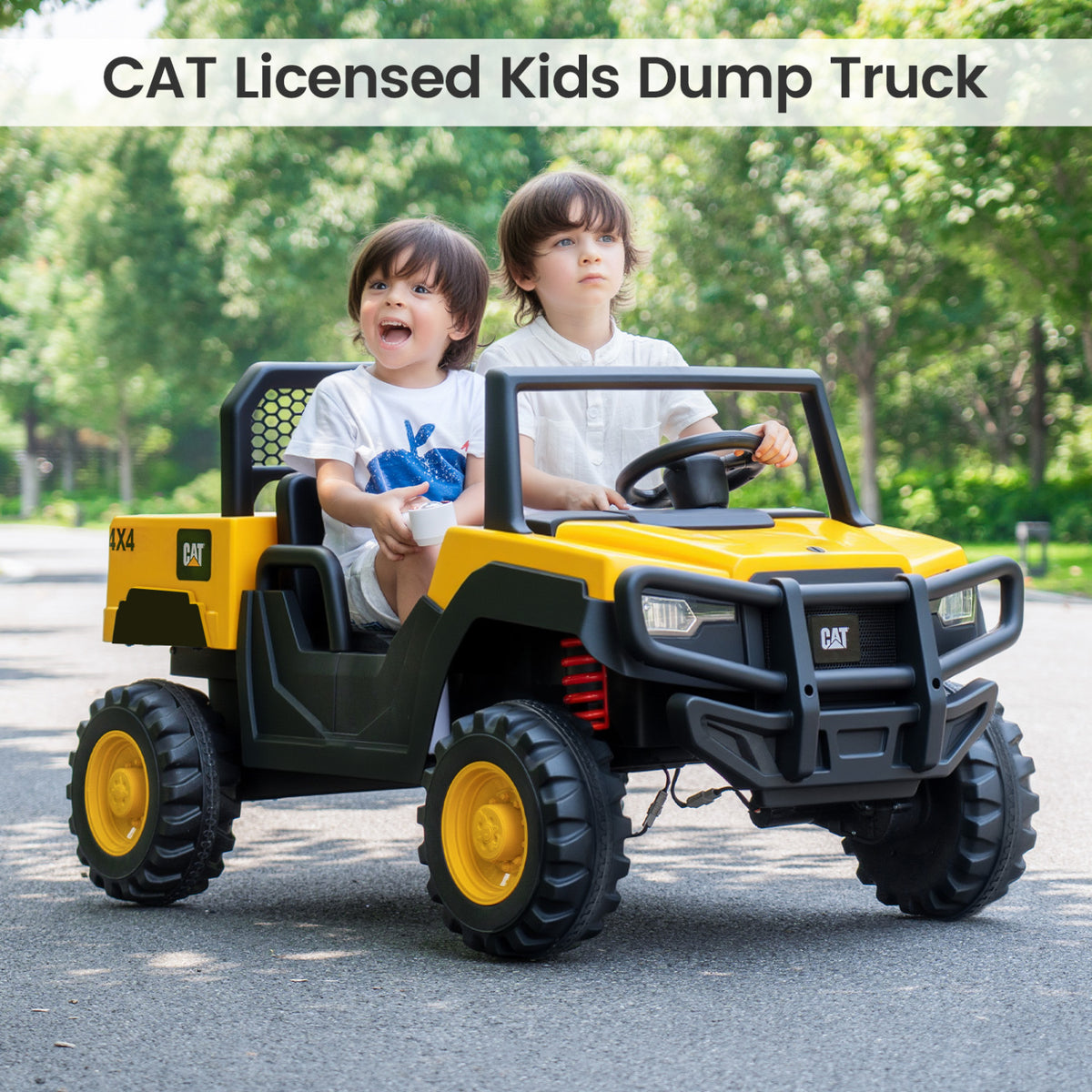 24V Ride On Dump Truck Licensed Caterpillar 2-Seater for Girls Boys-Yellow
