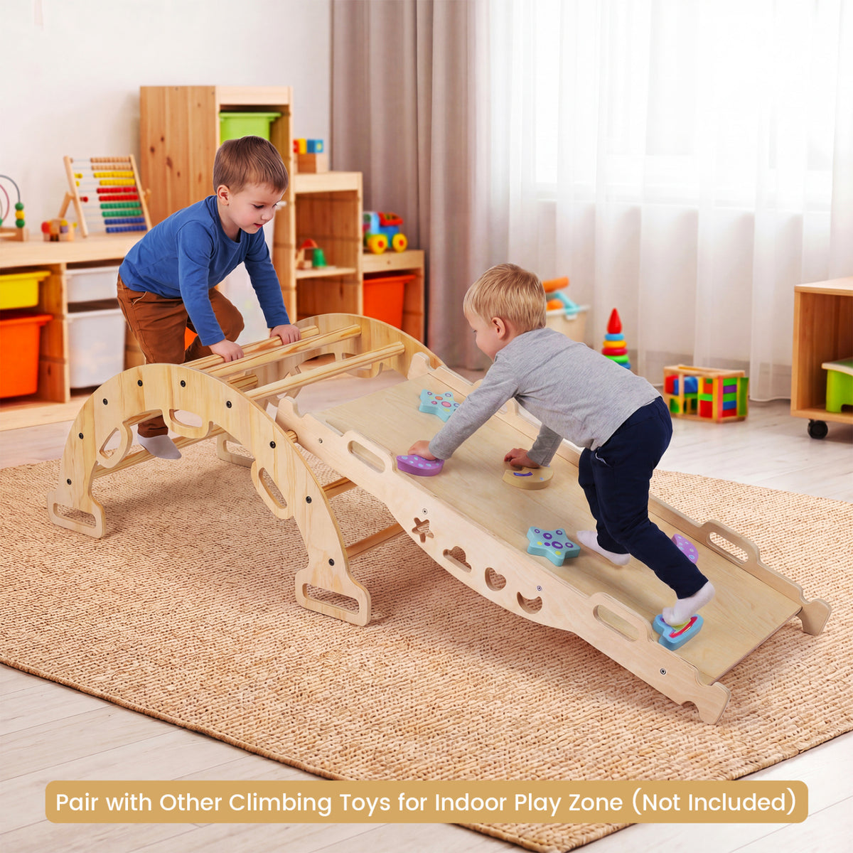 Wooden Rocking Climbing Arch with Cushion Montessori Kids Climber Rocker
