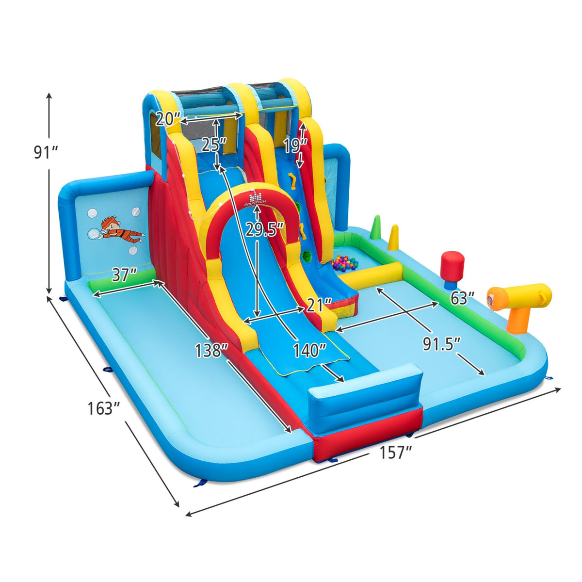 Ultimate Backyard Summer Oasis Set: 6-Pc Patio Rattan Furniture Inflatable Water Slide Park with 680W Blower