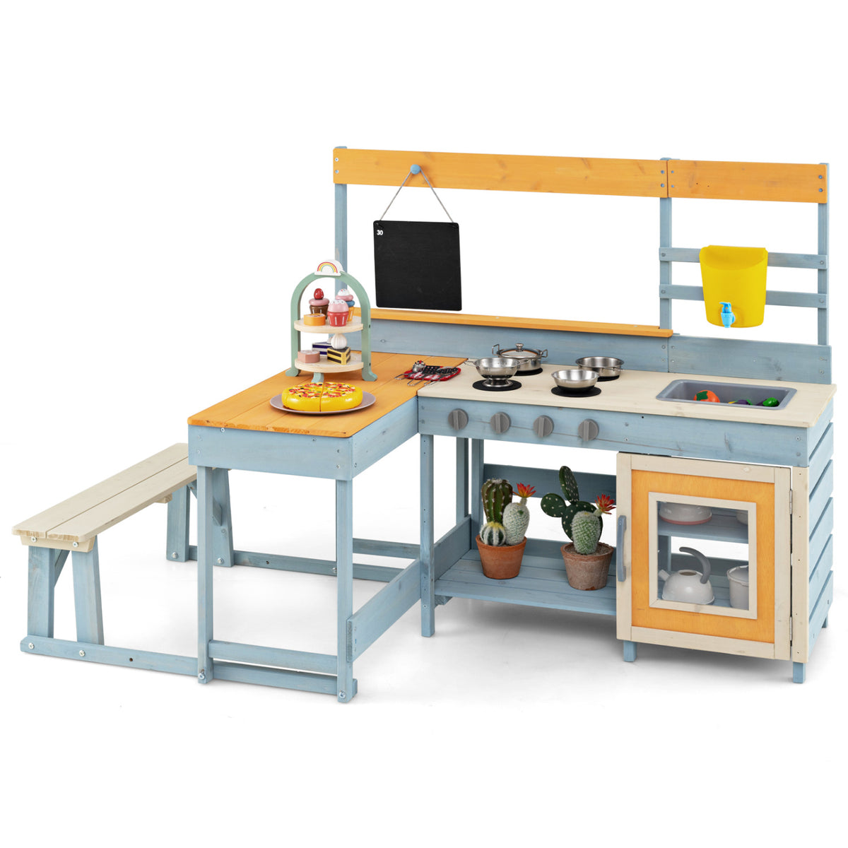 Ultimate Kids Outdoor Play Complex: 4-in-1 Wooden Mud Kitchen & BBQ Grill Set with Picnic Table