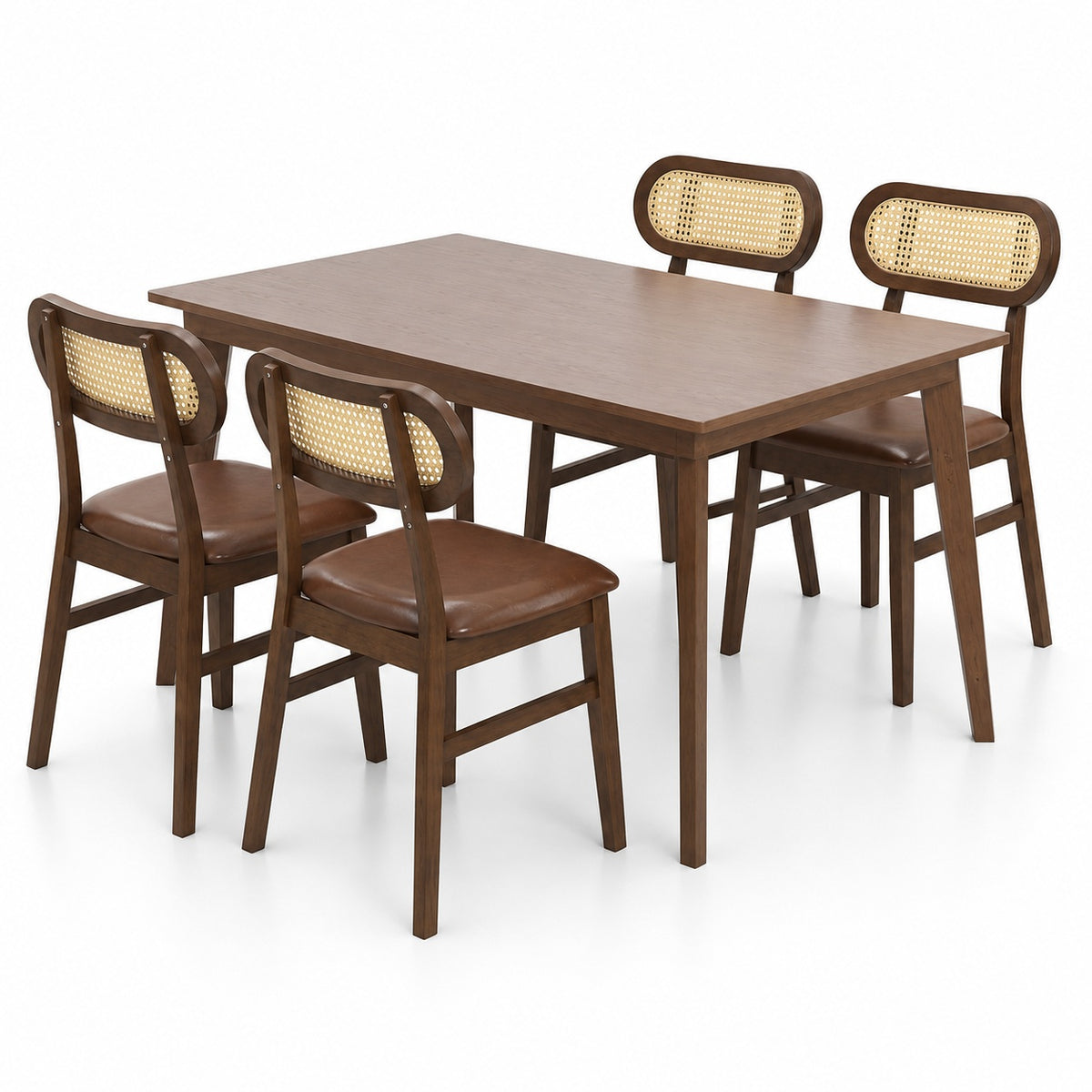 48 Inch Dining Table Set for 4 with Rattan Chairs Mid Century Kitchen Table and Chairs Set for Dining Room