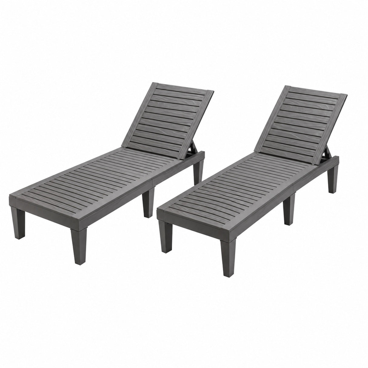 Set of 2 Outdoor Chaise Lounge Chair with 5 Positions Adjustable Backrest-Gray