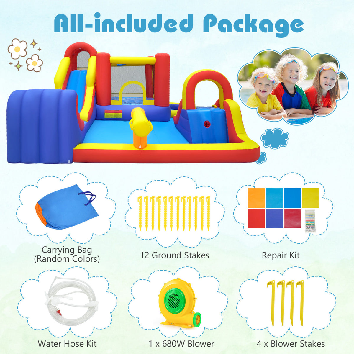 7-in-1 Outdoor Bounce House with Dual Slides (without Blower)