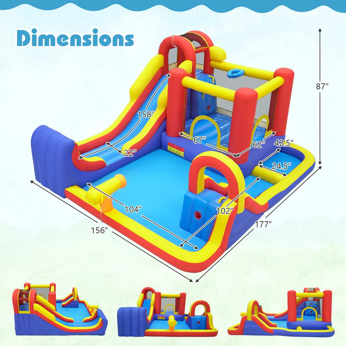 7-in-1 Outdoor Bounce House with Dual Slides (without Blower)