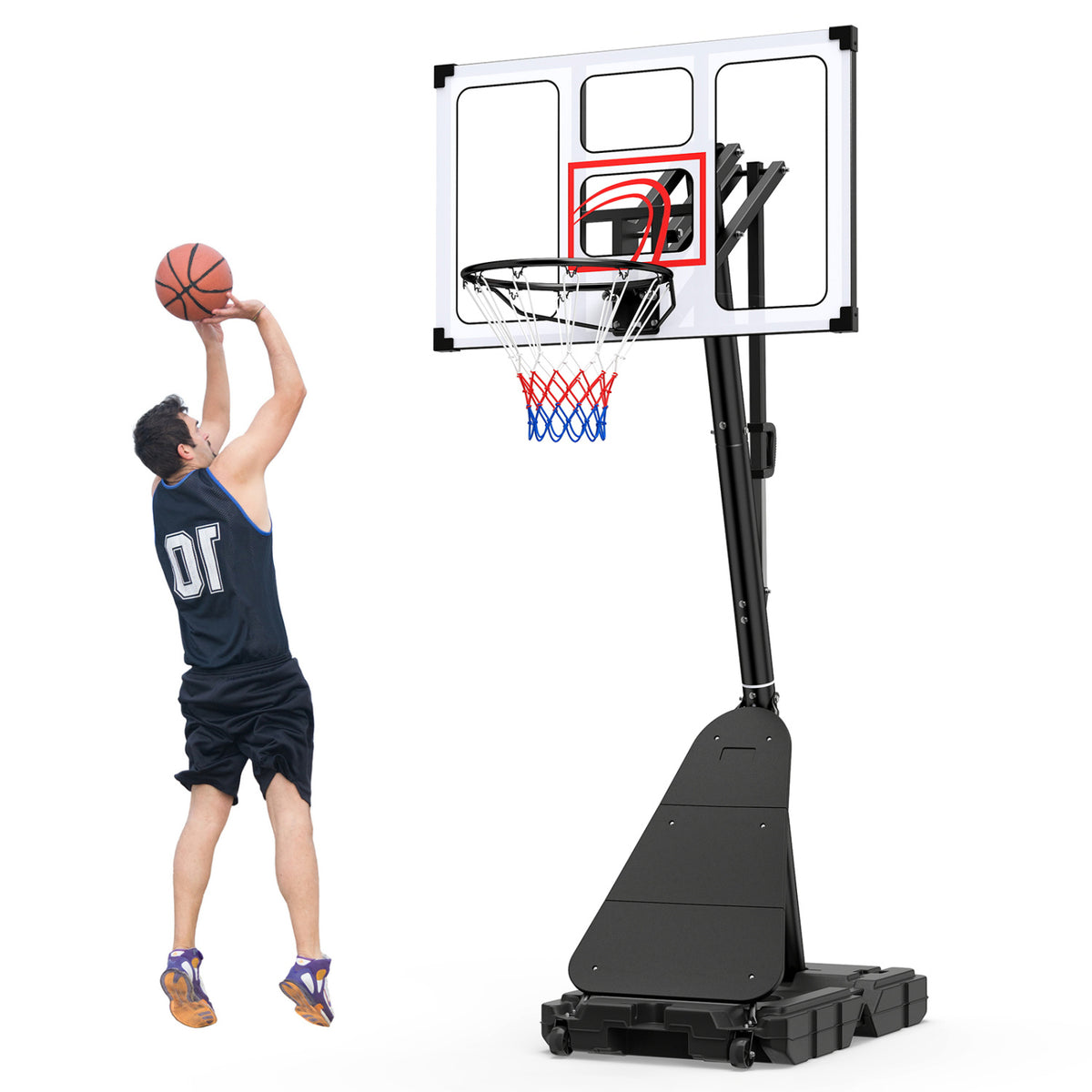 4.9-10 Feet Portable Basketball Hoop 10 Levels Adjustable with Fillable Base and Ball Storage