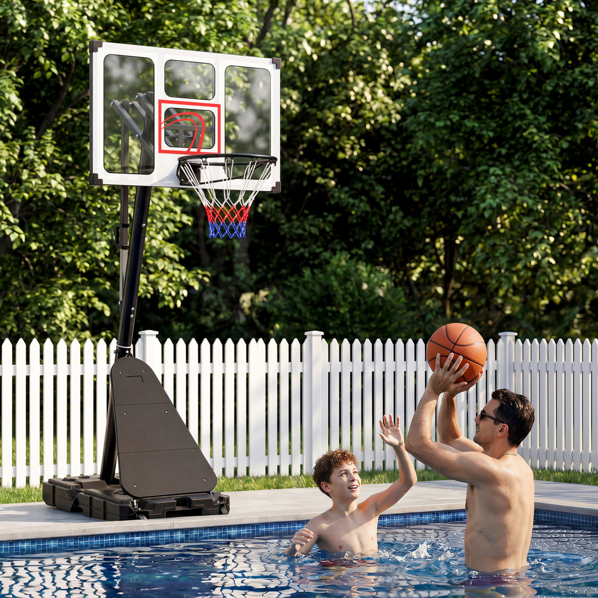 4.9-10 Feet Portable Basketball Hoop 10 Levels Adjustable with Fillable Base and Ball Storage
