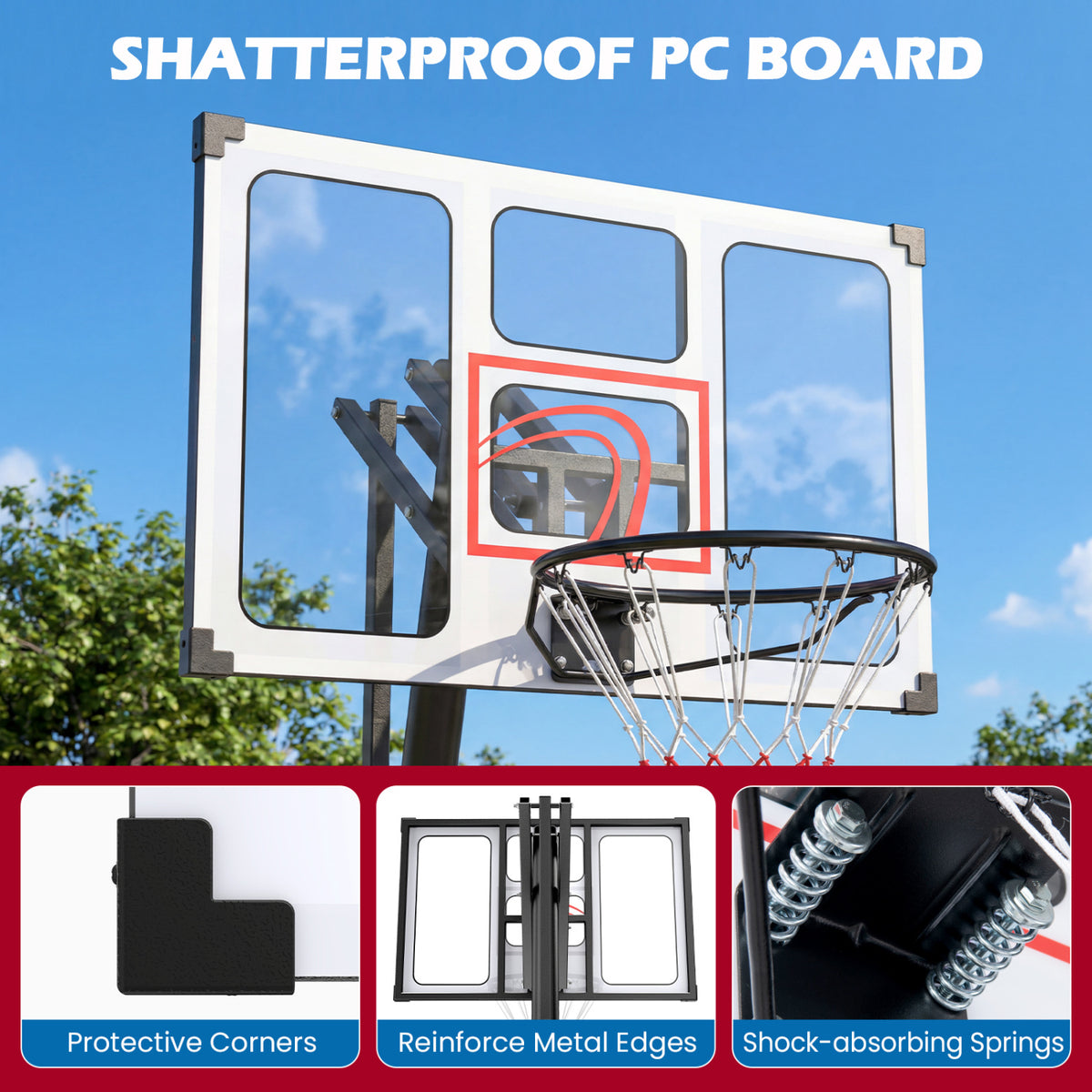 4.9-10 Feet Portable Basketball Hoop 10 Levels Adjustable with Fillable Base and Ball Storage