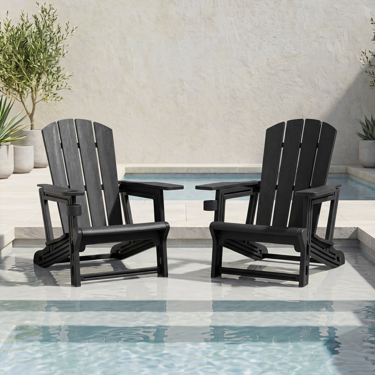 HDPE Adirondack Chairs with Realistic Wood Grain for Backyard Lawn-Black