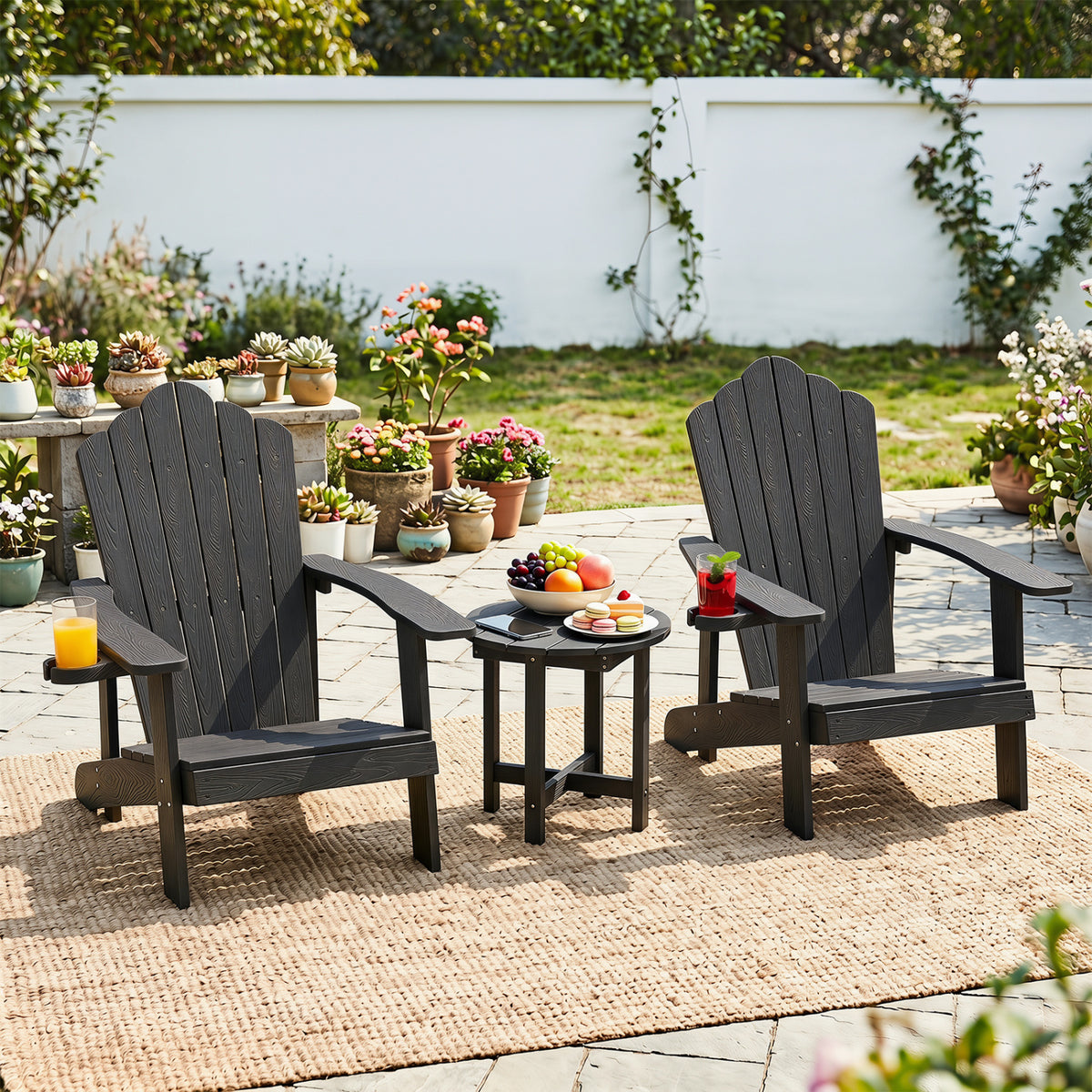 HIPS Adirondack Side Table with Weather-Resistant and Waterproof Top-Black