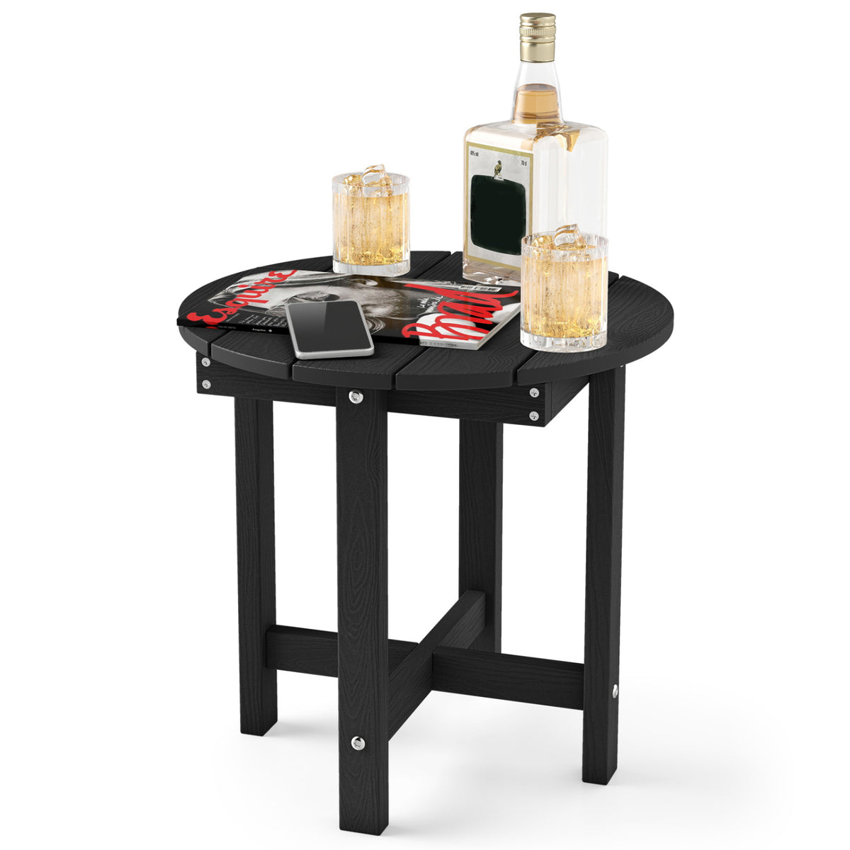 HIPS Adirondack Side Table with Weather-Resistant and Waterproof Top-Black